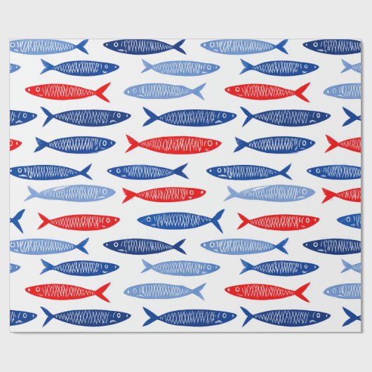 Coastal Nautical Summer Fish Pattern Geschenkpapier (Flach)
