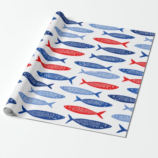 Coastal Nautical Summer Fish Pattern Geschenkpapier (Ungerollt)