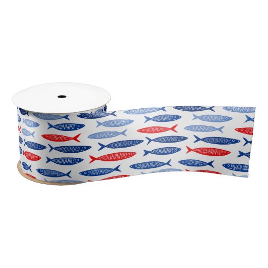 Coastal Nautical Summer Fish Pattern Satinband (Spule)