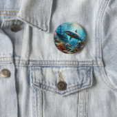 Coastal/nautical tiger shark & coral reef button (Beispiel)