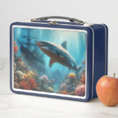 Coastal/nautical tiger shark & coral reef metall brotdose (Beispiel)