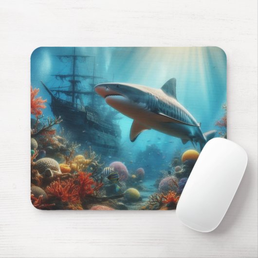 Coastal/nautical tiger shark & coral reef mousepad (Mit Mouse)
