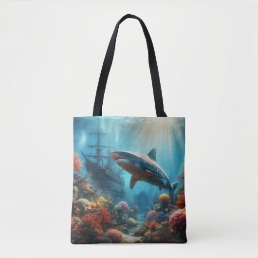 Coastal/nautical tiger shark & coral reef tasche (Vorderseite)