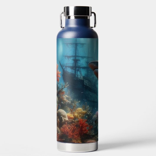 Coastal/nautical tiger shark & coral reef trinkflasche (Vorderseite)