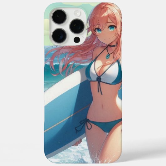 Coastal/Nautical/tropical anime surfer girl Case-Mate iPhone Hülle (Rückseite)