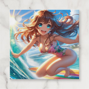 Coastal/Nautical/tropical anime surfer girl Geschenkanhänger