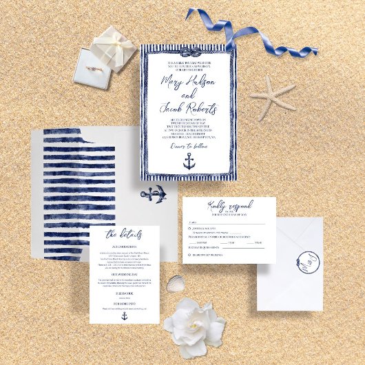 Coastal Nautical Wedding Card Dankeskarte