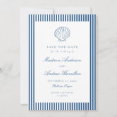 Coastal Navy Stripe Shell Wedding Save the Date (Vorderseite)