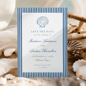 Coastal Navy Stripe Shell Wedding Save the Date