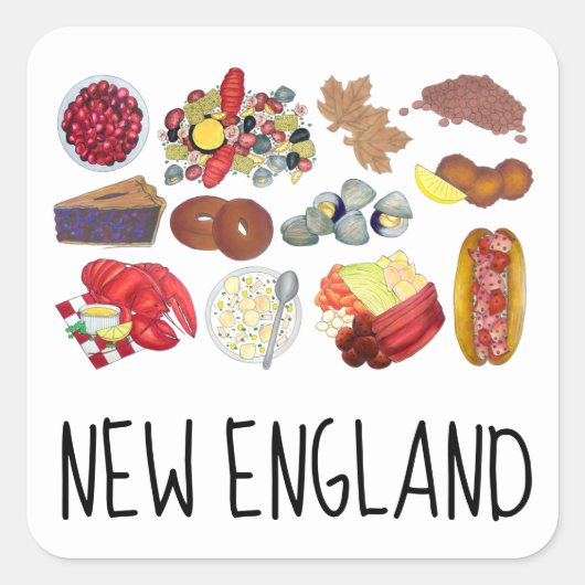 Coastal New England Foods Northeast America USA Quadratischer Aufkleber (Vorderseite)