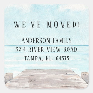 Coastal New Zuhause Address Label Quadratischer Aufkleber