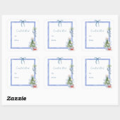 Coastal Noël Blue Bow Nautical Holiday Quadratischer Aufkleber (Blatt)