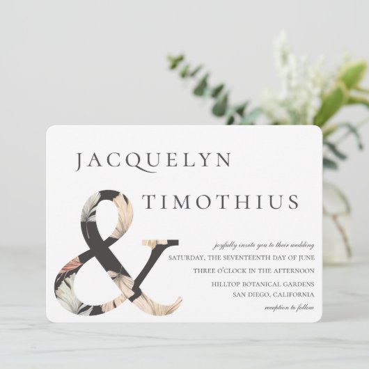 Coastal Oasis Boho-Chic Ampersand Hochzeit Einladung (Stehend Vorderseite)