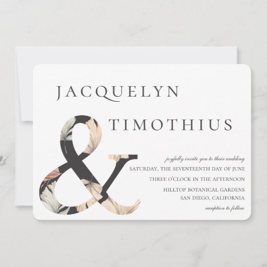 Coastal Oasis Boho-Chic Ampersand Hochzeit Einladung (Vorderseite)