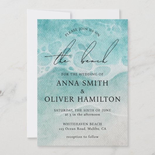 Coastal Ocean Beach Sommer Moderne Hochzeit Einladung (Vorderseite)