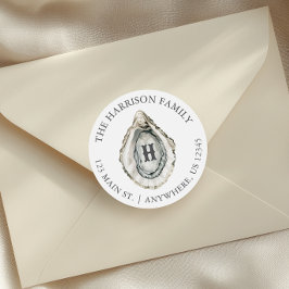 Coastal Oystal Monogram Address Runder Aufkleber