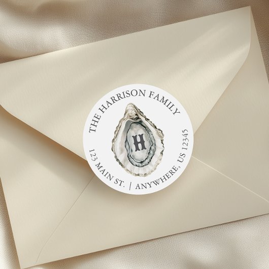 Coastal Oystal Monogram Address Runder Aufkleber