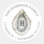 Coastal Oystal Monogram Address Runder Aufkleber (Vorderseite)