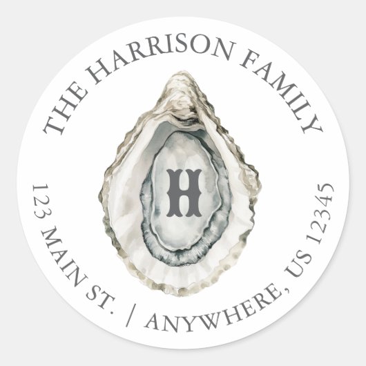 Coastal Oystal Monogram Address Runder Aufkleber (Vorderseite)