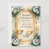 Coastal Oyster Pearls & Prosecco Bridal Shower Einladung (Vorderseite)