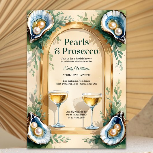 Coastal Oyster Pearls & Prosecco Bridal Shower Einladung