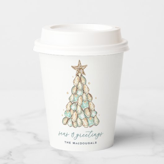 Coastal Oyster Shell Christmas Pappbecher (Vorderseite)