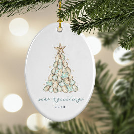 Coastal Oyster Shell Christmas Photo Keramik Ornament