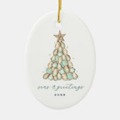 Coastal Oyster Shell Christmas Photo Keramik Ornament (Vorne)