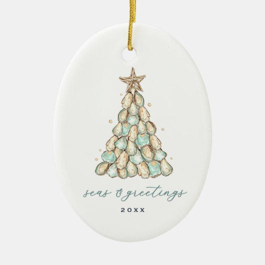 Coastal Oyster Shell Christmas Photo Keramik Ornament (Vorne)