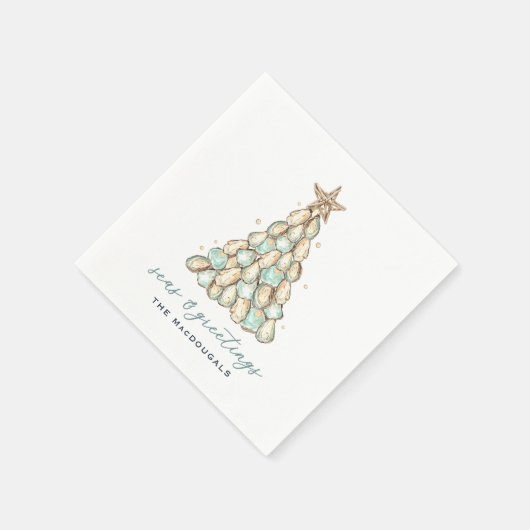 Coastal Oyster Shell Christmas Serviette (Ecke)