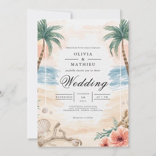 Coastal Palm Arch Wedding Einladung (Vorderseite)