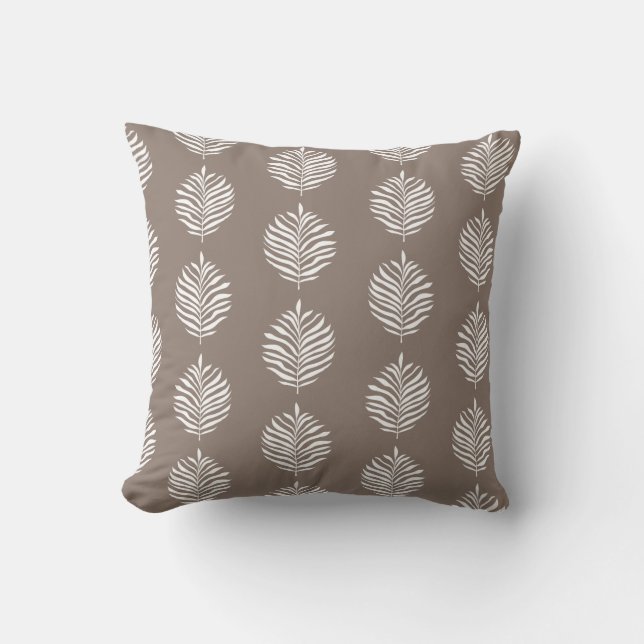 Coastal Palm Leaf Muster Taupe Grau Kissen (Vorderseite)
