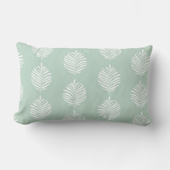 Coastal Palm Leaf Pattern Mist Jade Lendenkissen (Vorderseite)