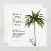 Coastal Palm Tree Bold Typografy Beach Wedding Einladung (Vorne/Hinten)