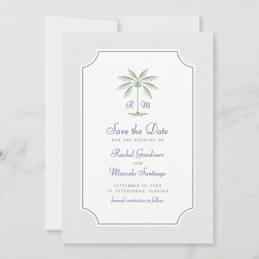 Coastal Palm Tree Hochzeit Save the Date (Vorderseite)