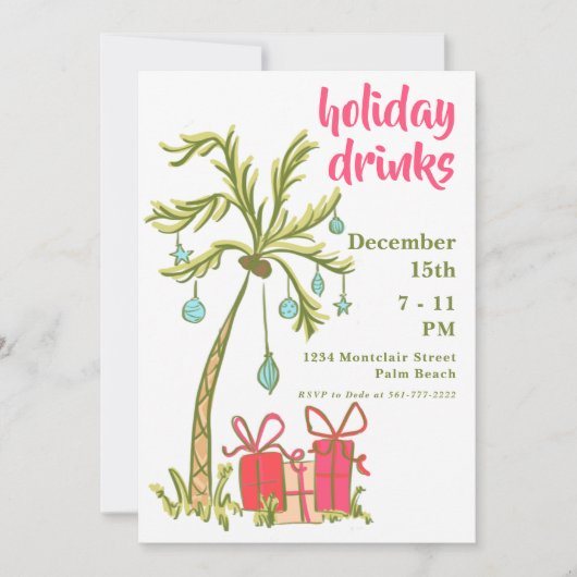 Coastal Palm Tree Holiday Drinks Party Einladung (Vorderseite)