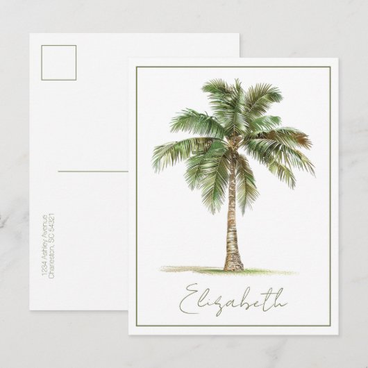 Coastal Palm Tree Personalized Postkarte (Vorne/Hinten)