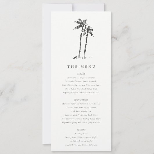Coastal Palm Tree Sketch Wedding Menu Card Einladung (Vorderseite)
