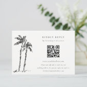 Coastal Palm Tree Sketch Wedding QR Code UAWG Begleitkarte (Stehend Vorderseite)