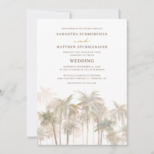 Coastal Palm Trees Beach Hochzeit Einladung (Vorderseite)