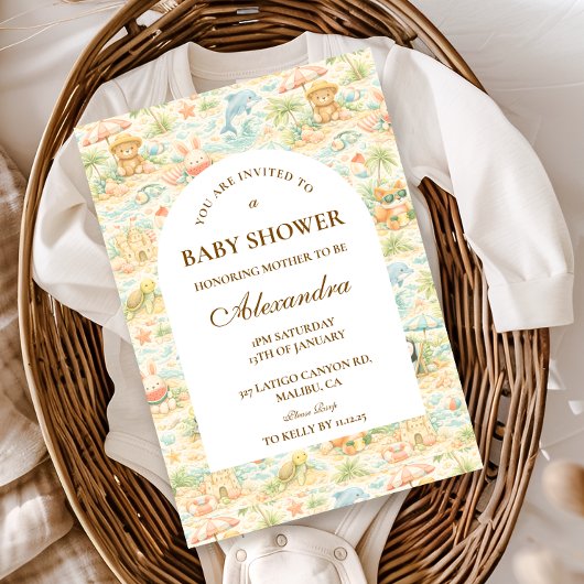 Coastal Pastel Animals Baby Shower Einladung