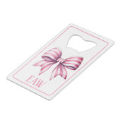 Coastal Pink and White Watercolor Bow Monogram Geldbeutel Flaschenöffner (Vorderseite Schrägansicht)