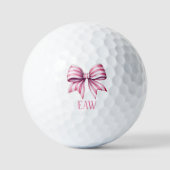 Coastal Pink and White Watercolor Bow Monogram Golfball (Vorderseite)