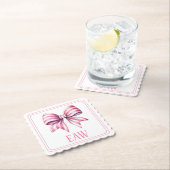 Coastal Pink and White Watercolor Bow Monogram Untersetzer (Vor Ort)