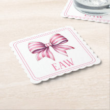 Coastal Pink and White Watercolor Bow Monogram