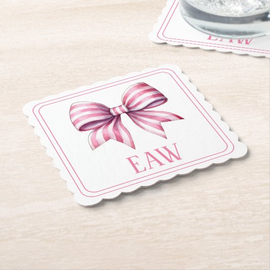 Coastal Pink and White Watercolor Bow Monogram Untersetzer (angewinkelt)