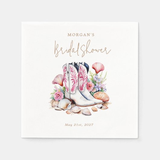 Coastal Pink Cowgirl Brautparty Serviette (Vorderseite)