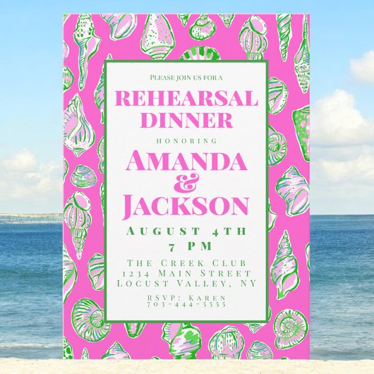 Coastal Pink Seashell Probe Abendessen Einladung