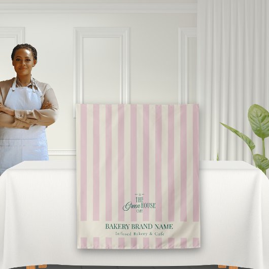 Coastal Pink Stripes Bakery Logo Table Runner Wandteppich