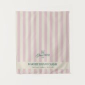 Coastal Pink Stripes Bakery Logo Table Runner Wandteppich (Vorderseite)